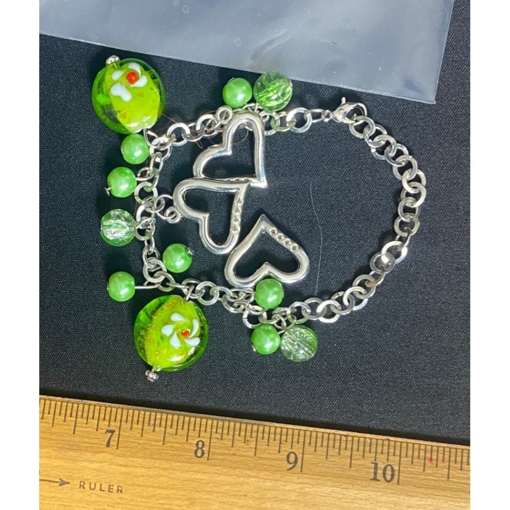 Green Heart Charm Bracelet Beaded Rhinestone Rhinestone Women's Jewelry